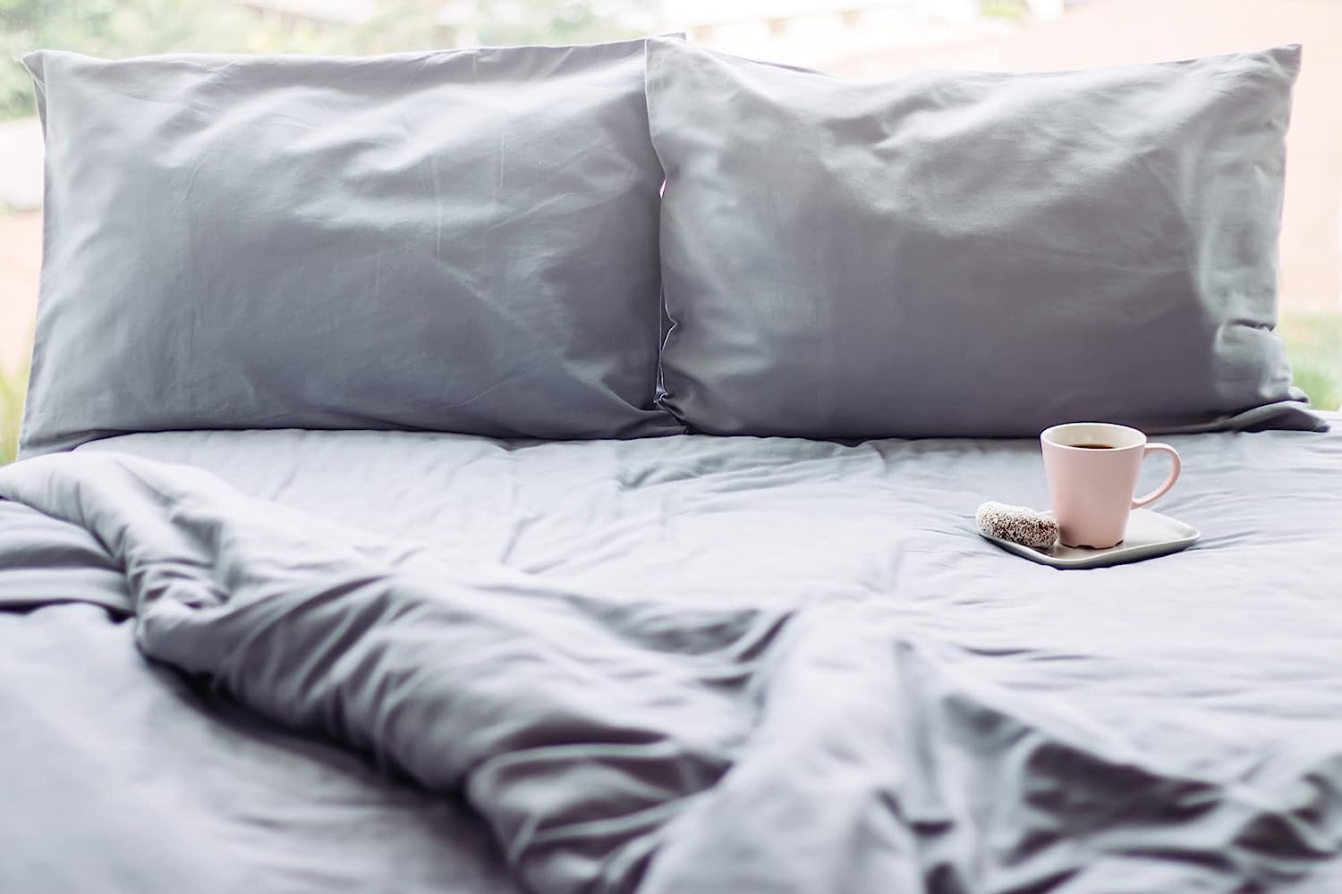 The Plum Blossom Company 100% Organic Cotton Bed Sheets GOTS Certified Fitted Sheets, Flat Sheets and Pillow Cases (Mountain Grey, Single - Flat Sheet)