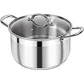 Kirecoo Stainless Steel Stock Pot - 5 Quart Heavy Duty Induction Cooking Pot with Visible Lid for Pasta, Soup, Spaghetti, Nonstick Thick Bottom Big Stockpot, Deep Cookware for Canning, Boiling, Simmer