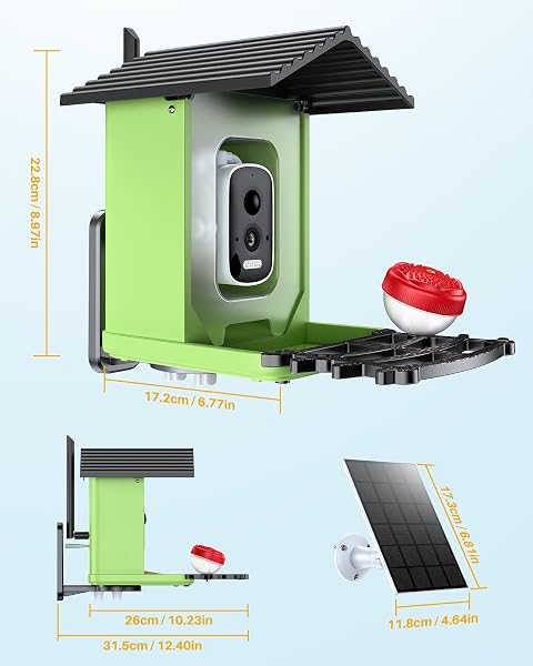OPOWO BIRD FEEDER WITH CAMERA, 2K HD AI IDENTIFY SMART BIRD HOUSE CAMERA WITH SOLAR POWERED, LIVE VIEW, INSTANT ARRIVAL ALERTS, AUTO CAPTURE VIDEO FOR OUTSIDE, SUPPORTS 2.4GHZ WI-FI ONLY, BRIGHT GREEN