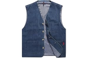 Men's Casual Denim Vest, Multi-Pocket Jean Jacket Sleeveless Outwear for Outdoor and Layering L