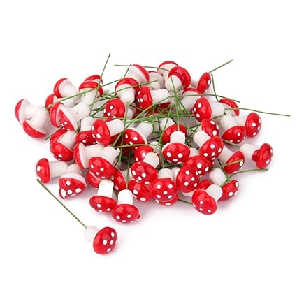 Generic 100pcs Miniature Dollhouse Fairy Garden Landscape Foam Mushroom - Red-14017731MG