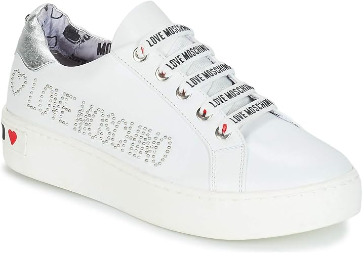 Scarpe donna Love Moschino sneaker fondo cassetta pelle bianco con zip DS21