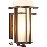EERU Oil Rubbed Bronze Porch Light Dusk to Dawn Outdoor Sconce Matte Brown Wall Lantern with Frosted Glass Outside House Ligh