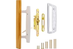 TPard Patio Sliding Glass Door Handle with Mortise Lock 45° Keyway, Non-keyed Oak Wood Inside Handles and Zinc Diecast Outside Pull, 3-15/16" H.C., Non-Handed, White