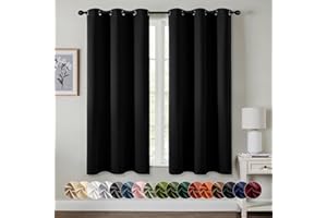 MIULEE Black Blackout Curtains for Bedroom Living Room 63 Inches Long 2 Panels, Thermal Insulated Room Darkening Drapes Solid Grommet Top Noise Reduction Light Blocking Halloween Window Treatments