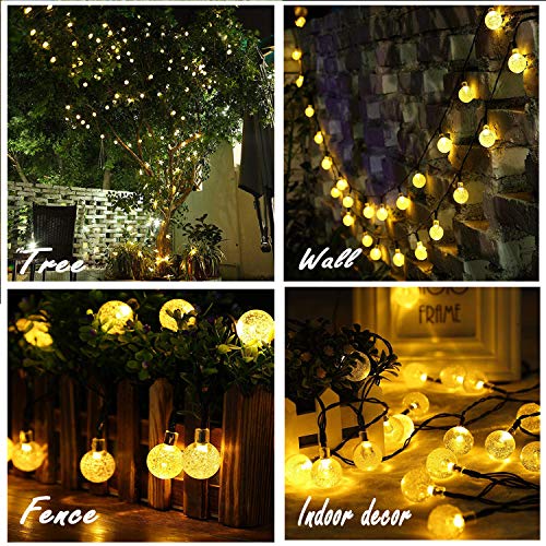 Solar Lichterkette Außen - 60LED 8 Modi Solar Kristall Kugeln Lichterkette Outdoor IP65 Wasserdicht Solar lichterketten Deko Beleuchtung für Garten, Bäume, Terrasse, Weihnachten, Hochzeiten, Partys