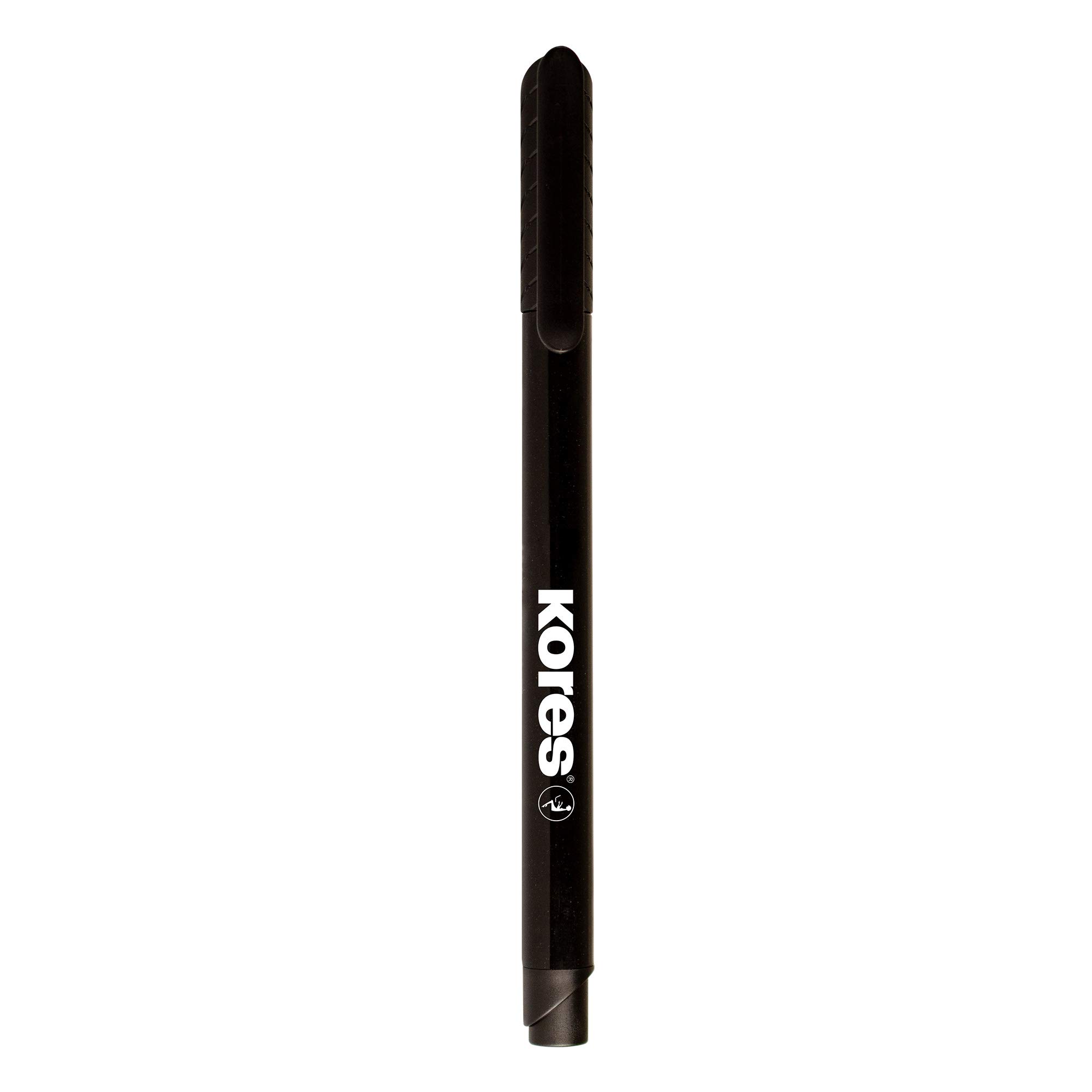 Kores - Black Permanent Marker Pens - K-Marker P1, Fine Fibre Tip with Low-Odour Ink - Waterproof Marker Pens for All Surfaces - Back to School Supplies, Office Supplies - Pack of 12