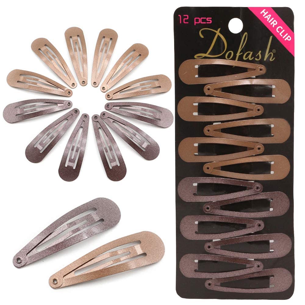 Dofash Snap hair clips metal grips 5cm/2in basic hair accessories 12pcs (Dark brown 6pcs+Light brown 6pcs)