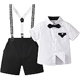 Baby Boys Gentleman Outfits Suits, Infant Shirt+Shorts+Bow Tie+Suspenders