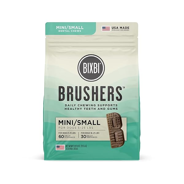 BIXBI NATURAL DOG DENTAL CARE CHEWS ORAL HEALTH DOG TREATS, FOR MINI/SMALL SIZE DOGS, 30 TREAT PACK