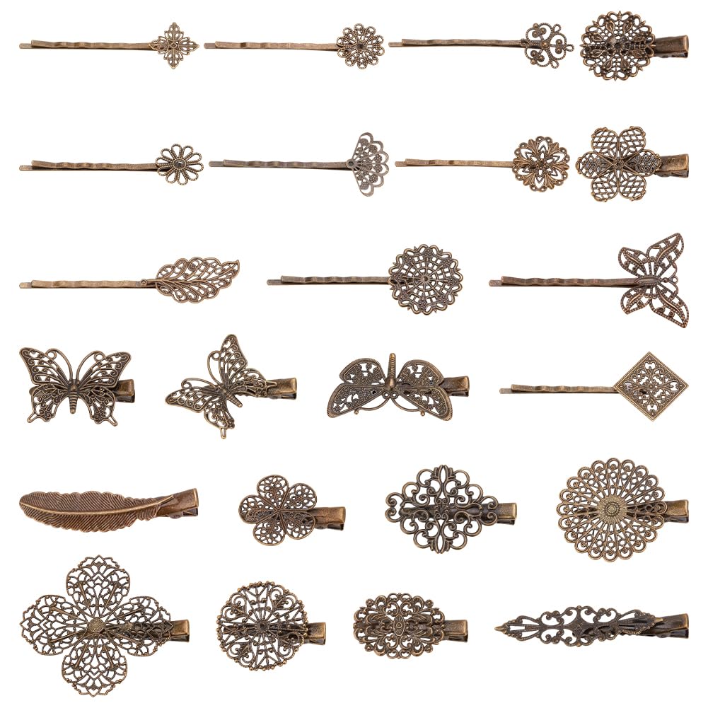 PandaHall Elite – 23 Pcs Vintage Hair Clip Retro Hair Barrettes Leaf Flower Butterfly Brass Hair Clip for Girls and Women, Antique Bronze
