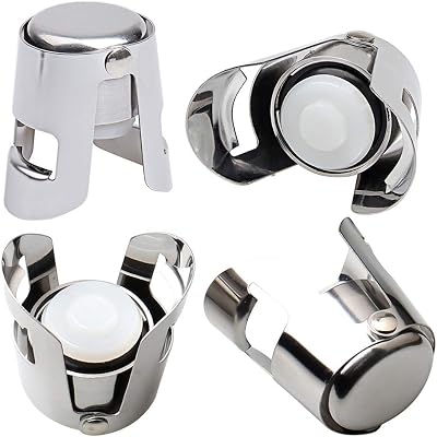 Kuou 4 Pieces Champagne Stopper Stainless Steel Vacuum Sealed Silver
