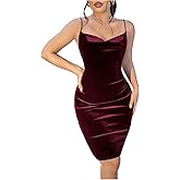 WDIRARA Women's Cowl Neck Bodycon Cami Dress Spaghetti Strap Party Cocktail Midi Velvet Dress