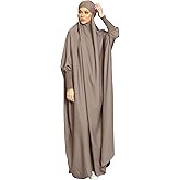 khalat Women's Solid Abaya Muslim Dress One-Piece Full Length Prayer Robe Overall Hijab Thobe Hooded Abaya Dress