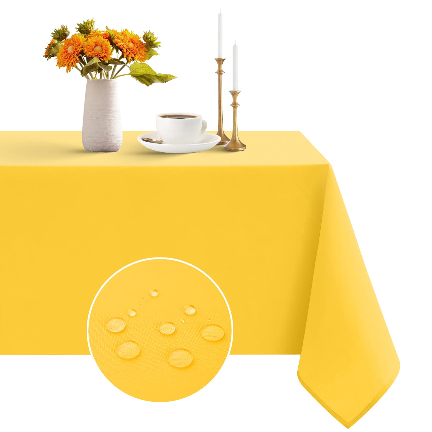 Photo 1 of Romanstile Spring Rectangle Tablecloth - Waterproof and Wrinkle Resistant Washable Polyester Square Table Cloth for Kitchen Dining/Party/Wedding Indoor and Outdoor Use (54 x 54 inch, Yellow)