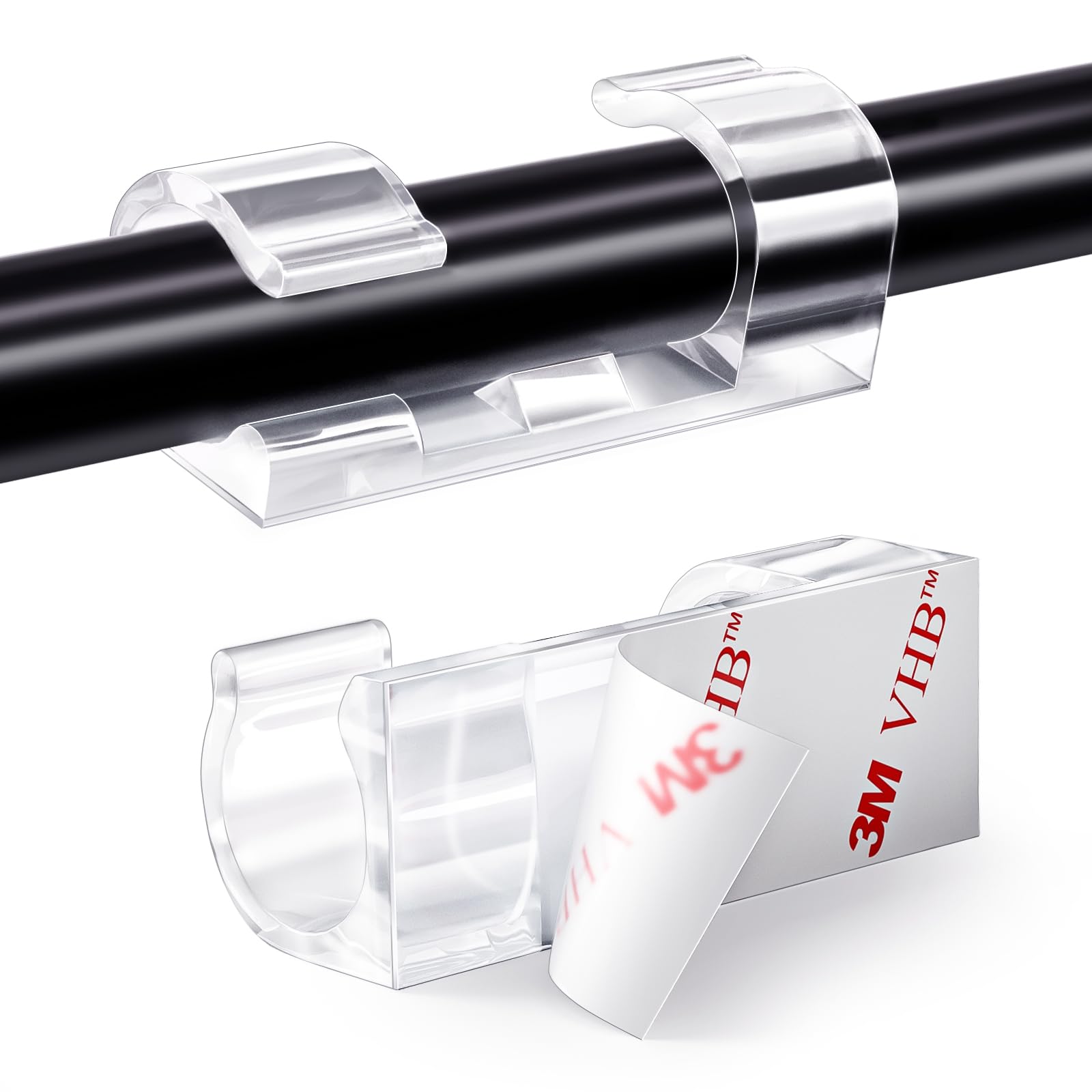 RYCHUI 60PCS Cable Clips, Strong Self Adhesive Cable Tidy Wire Clips, Adhesive Cable Management Wall Holder, Cord Organiser Clips for Home and Office - Transparent