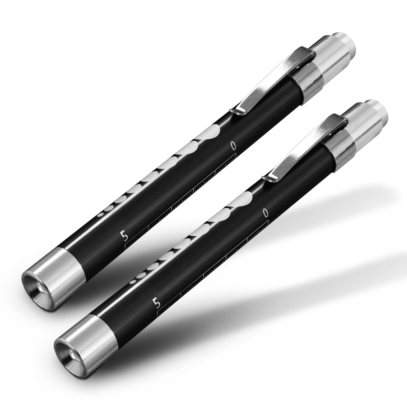 2pc Black, RE-GEN Aluminium Re-Usable LED Doctors Nurses Pen Light Pupil Gauge Pocket Clip Torch Flashlight