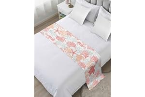 HOMECHOID Red Orange Coastal Bed Runner for King Size Bed, Bedspread Protector Slipcover Bed Scarf for Foot Bed Runners & Scarves for Bedroom Hotel Wedding Room 102x20 Sea Turtle Nautical Coral Summer Beach