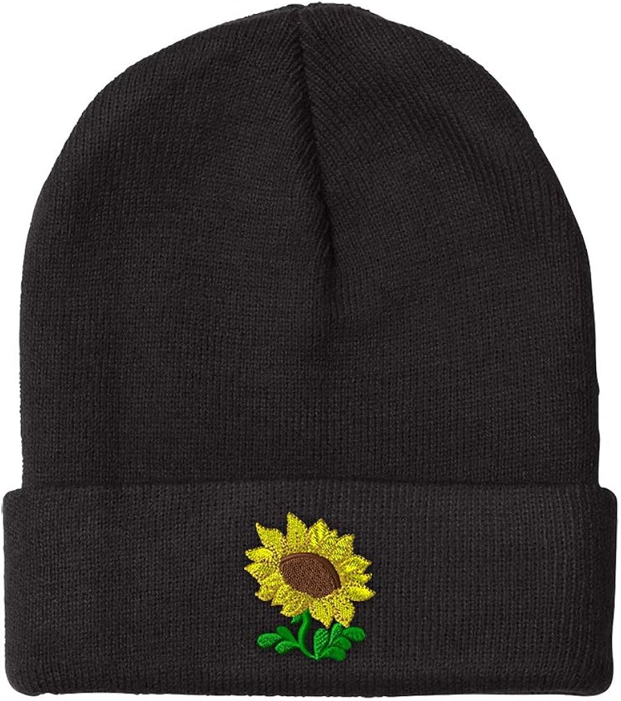 Custom Beanie for Men & Women Plants Fringe Sunflower Embroidery Skull Cap Hat