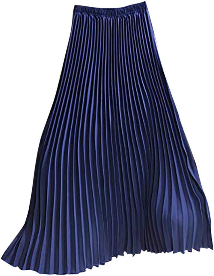 KIMODO CCLKIMODO® Womens Skirt Solid Pleated Elegant Midi Elastic Office Wear Women Waist Maxi Skirt Closure Accordion Pleated Midi Party Skirt