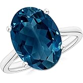 Angara Natural London Blue Topaz Solitaire Ring for Women | Oval Solitaire London Blue Topaz Cocktail Ring in 14K Solid Gold/Silver/Platinum | December Birthday, Gemstone Jewellery Gift
