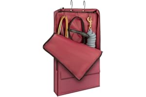 Y.J TAILS Horse Bridle Bag, Horse Tack Carry Bag with 3 Prong Tack Rack for Halters, Bridle, Harness, Equestrian Reins, Bits and Headstalls (Wine Red)