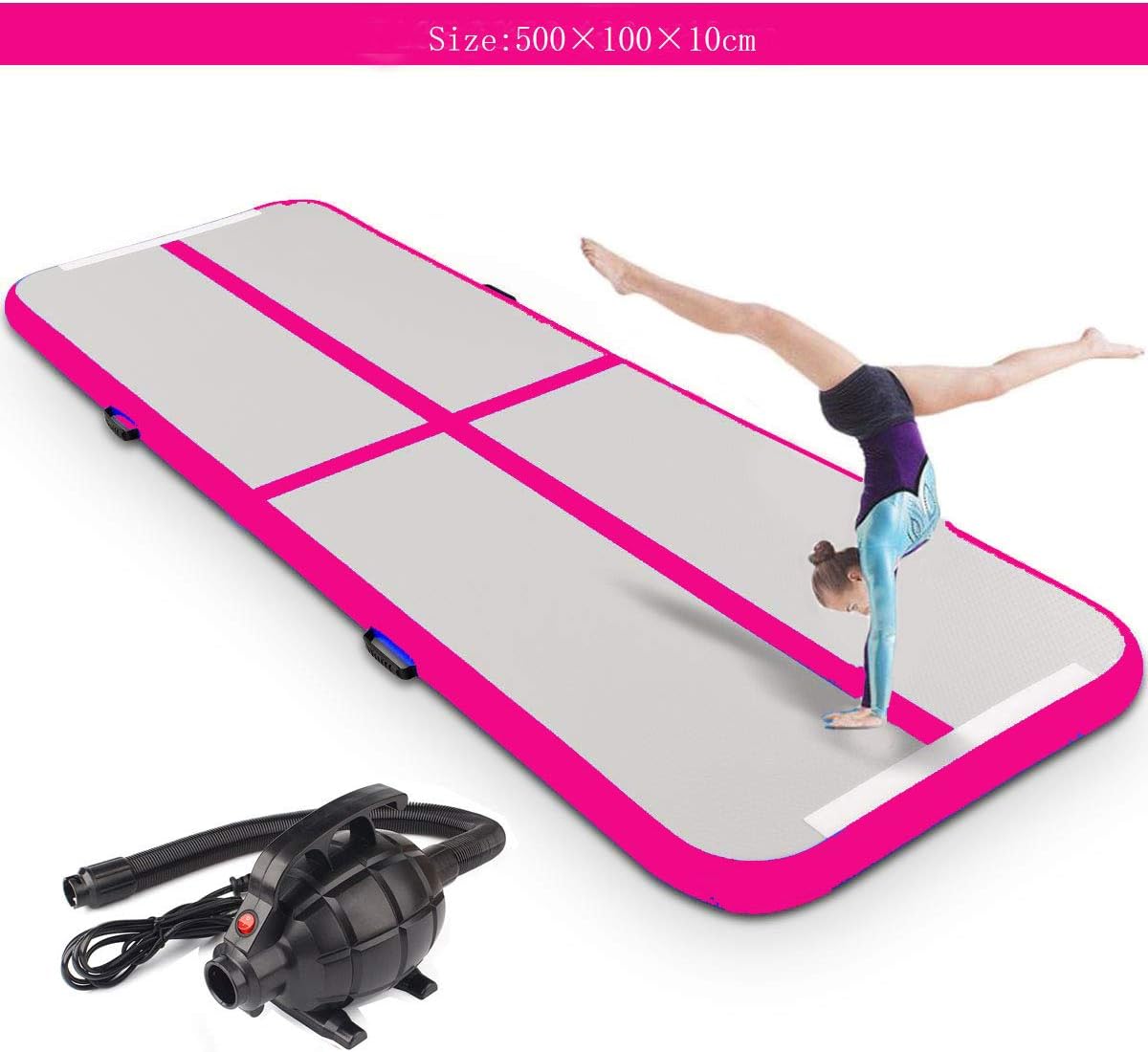 Inflatable Gymnastic Mat Air Track Tumbling Mat with Pump Air Floor Practice Gymnastics Cheerleading Tumbling Martial Arts for Home Use, Beach, Park and Water (Pink, 16.4'x 3.3'x 4'')