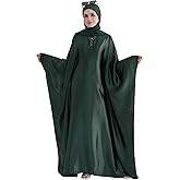 Abaya Muslim Dress Women Satin Prayer Dress Batwing Long Sleeve Middle East Arabian Robe with Hijab