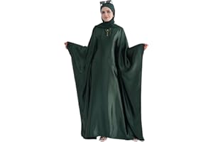 khalat Abaya Muslim Dress Women Satin Prayer Dress Batwing Long Sleeve Middle East Arabian Robe with Hijab
