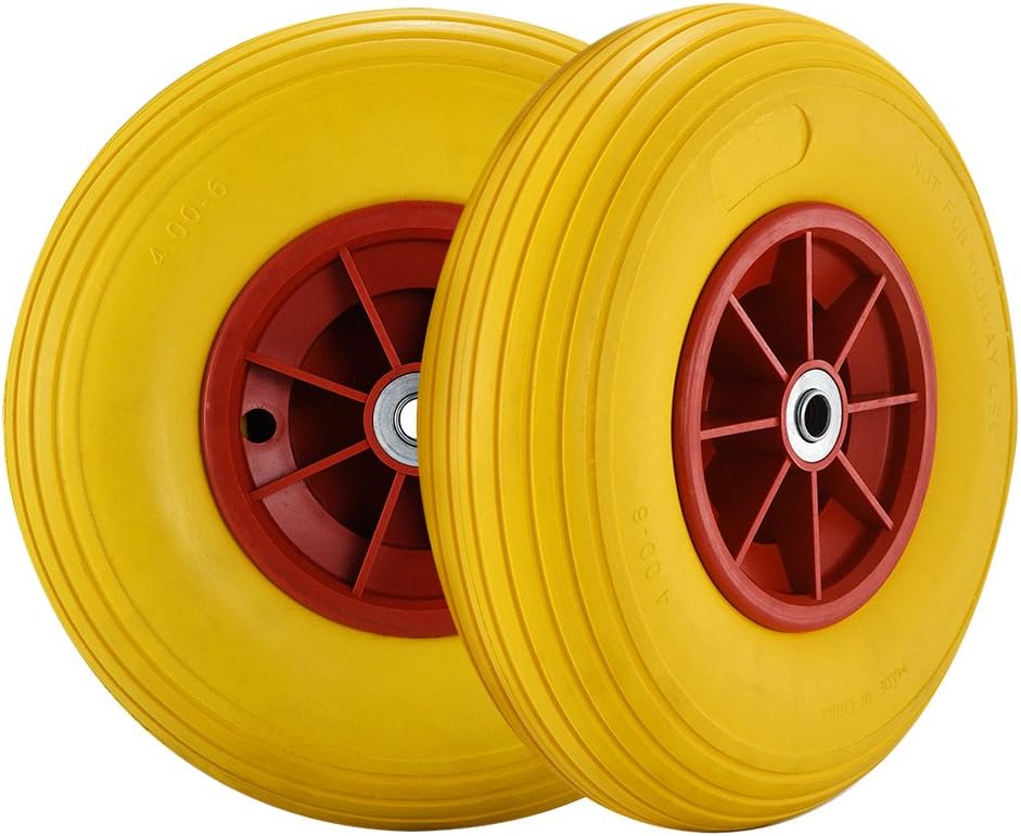 Sanmey Pack of 2 x 13inch Solid Rubber Wheels Puncture Burst Proof for Sack Truck Trolley Wheelbarrow Garden Cart Yellow