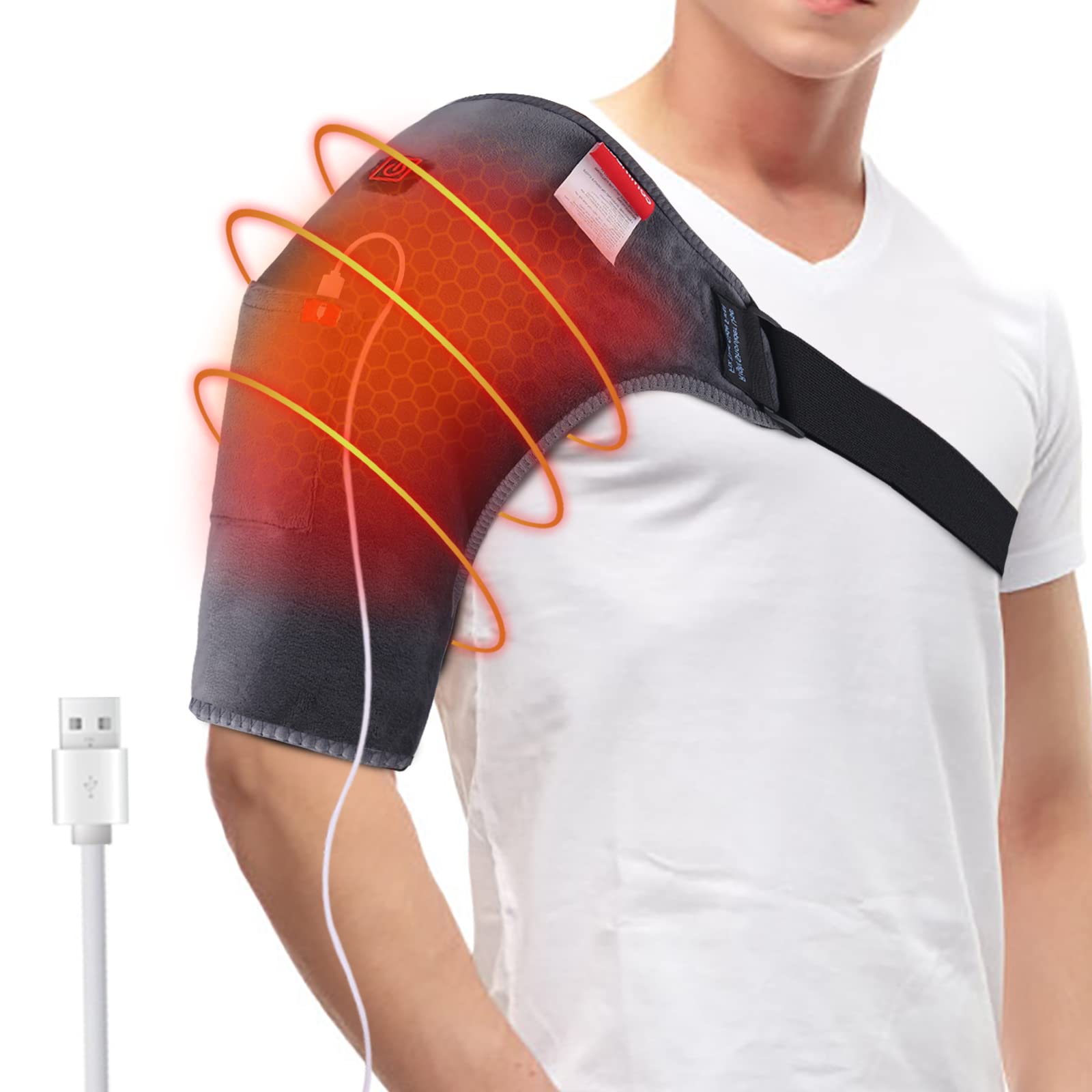 Photo 1 of Comfheat Heated Shoulder Wrap USB Powered Shoulder Heating Pads for Shoulder Pain Upper Arm Muscle Relief, 3 Heating Settings Portable Shoulder Heat Pad
