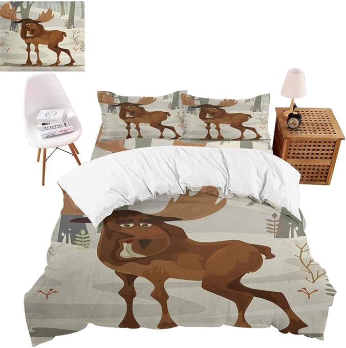 Bedding Duvet Cover Set, Funny Elk Mascot Decorative 4 Piece Set Quilt