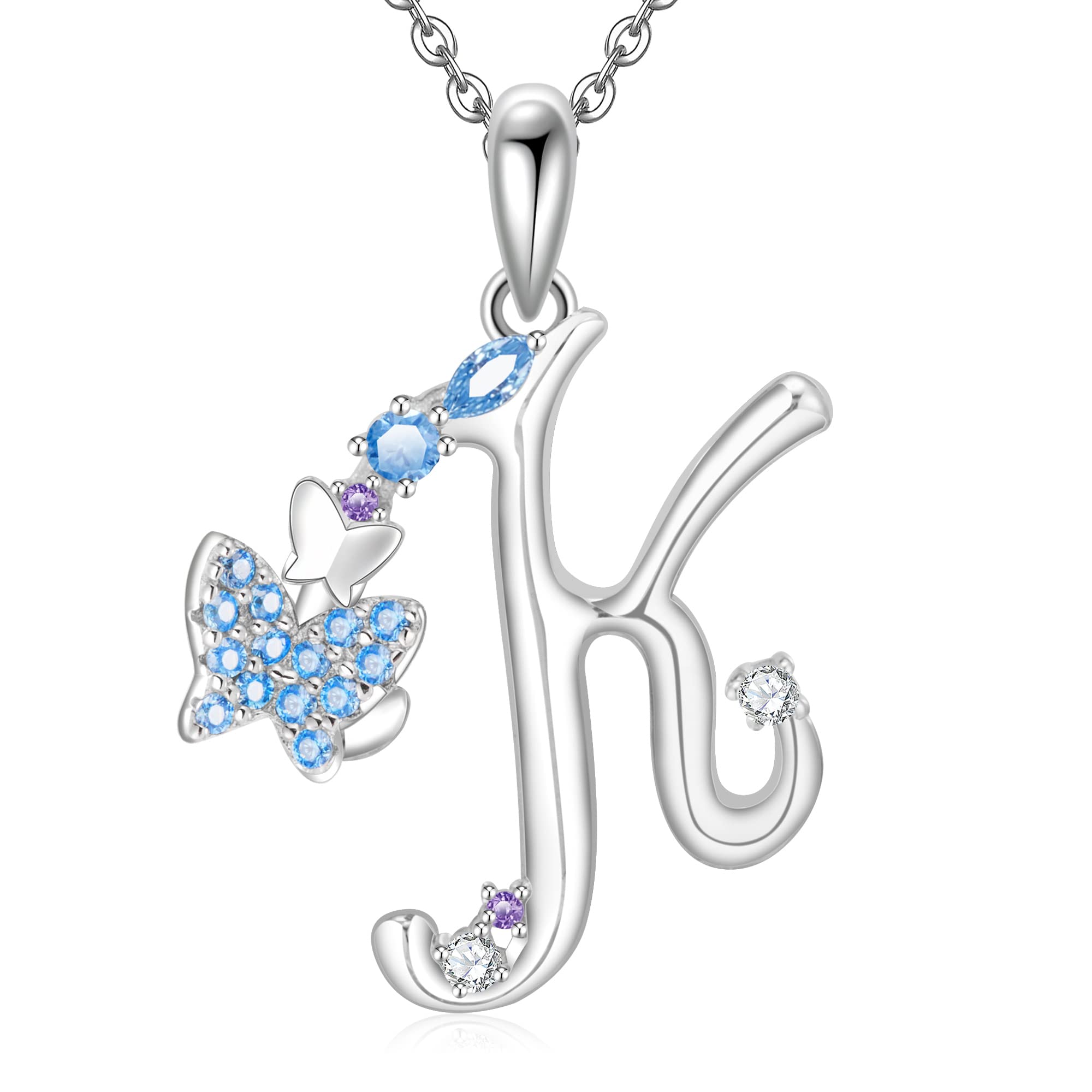 Initial Necklace for Women 925 Sterling Silver Butterfly Letter Pendant Gift for Women