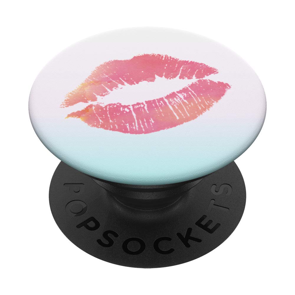 Red Lip Gloss White Silk Background - Lipstick Kiss Girls PopSockets Swappable PopGrip