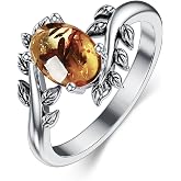 DOLIOX Genuine Turquoise Ring for Women Western Oval Gemstone Jewelry 925 Sterling Silver Leaf Bohemian Boho for Her Wife Mom