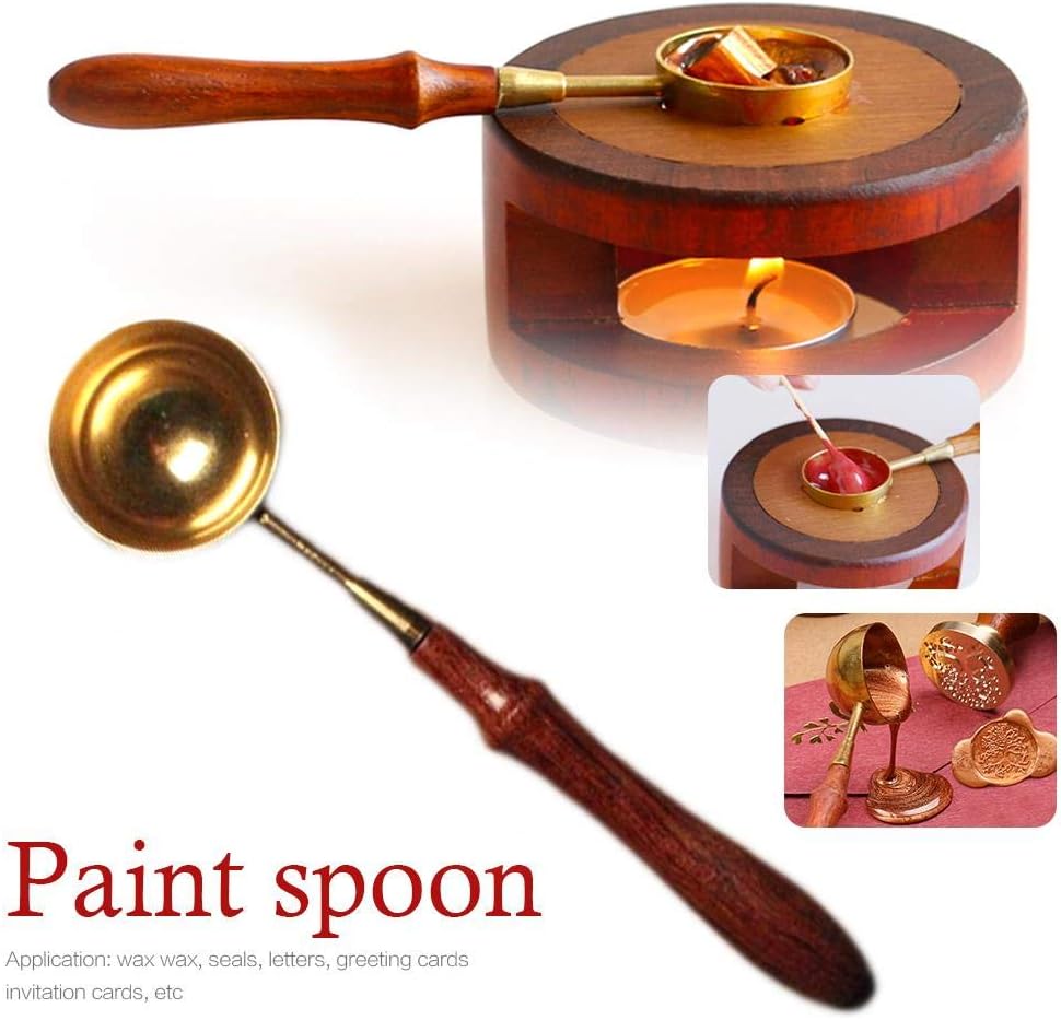 Owlhouse Sealing Wax Spoon, Gold Stainless Steel Spoon Beech Handle Seal Special Sealing Wax Spoon for Sealing Stamp Letter