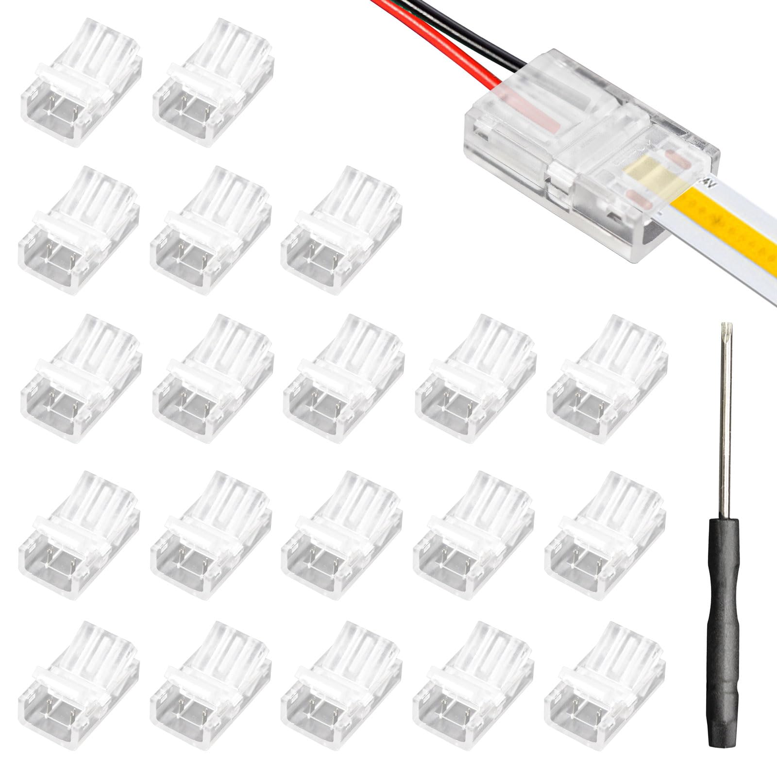 Photo 1 of 2 Pin 10 mm LED Strip Connectors RGB LED Light Strip Connectors with Screwdriver Waterproof LED Adapter Connectors for Strip Light Unwired Gapless Track Connector 5V 12V 24V