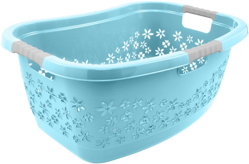 keeeper Ergonomischer Wäschekorb mit luftdurchlässigem Dekor, Anti-Rutsch-Softgriffe, 50 l, Lasse, Hellblau