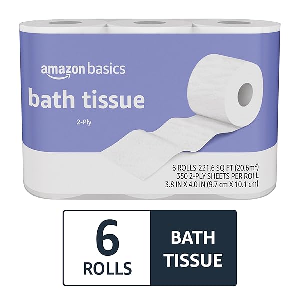 AMAZON BASICS 2-PLY TOILET PAPER, 6 ROLLS (1 PACKS OF 6), EQUIVALENT TO 25 REGULAR ROLLS