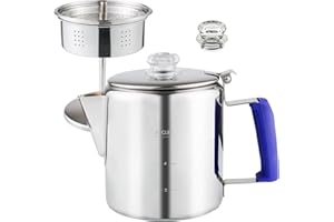 APOXCON Multi Use Percolator Coffee Pot Stainless Steel Stove Top Coffee Maker with Two Tough Borosilicate Glass Knob Silica Handle Camping Coffee Pot Using on Campfire Stove & Induction Cooker Silver 6 Cup