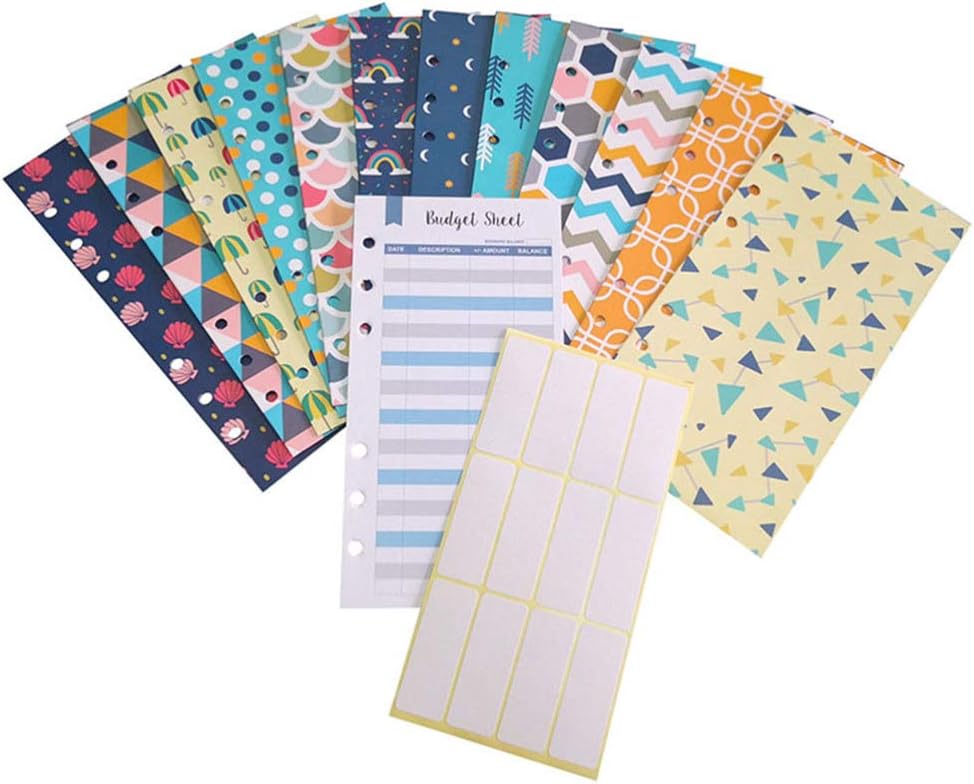 NUOBESTY 12pcs Cash Envelope System Set 12pcs Budget Money Sheets 24pcs Planner Stickers for Budgeting Saving Money