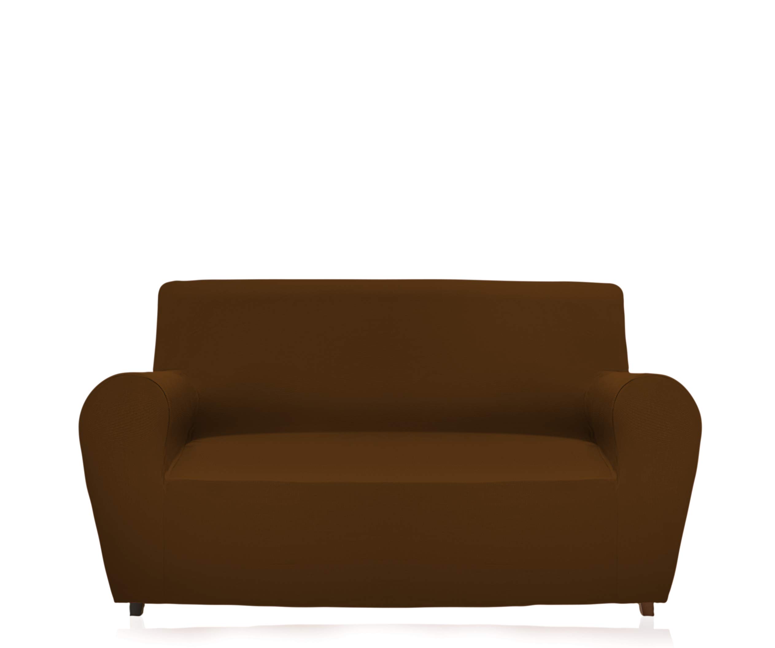 GEMITEX Magic 4 Seater Sofa Cover in Solid Colour and Stretchy, Polyester, Brown, Backrest up to 280 cm