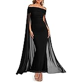 Lrady Wedding Guest Dresses for Women Sexy Off The Shoulder Elegant Formal Cocktail Maxi Dress with Cape