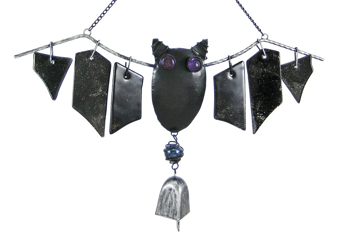 Cool Metal And Glass Bat Windchimes Halloween Wind