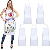 SATINIOR Sublimation Bib Blank Kitchen Aprons with Pockets Unisex White Cooking Kitchen Apron for Restaurant Home(5 Pieces)