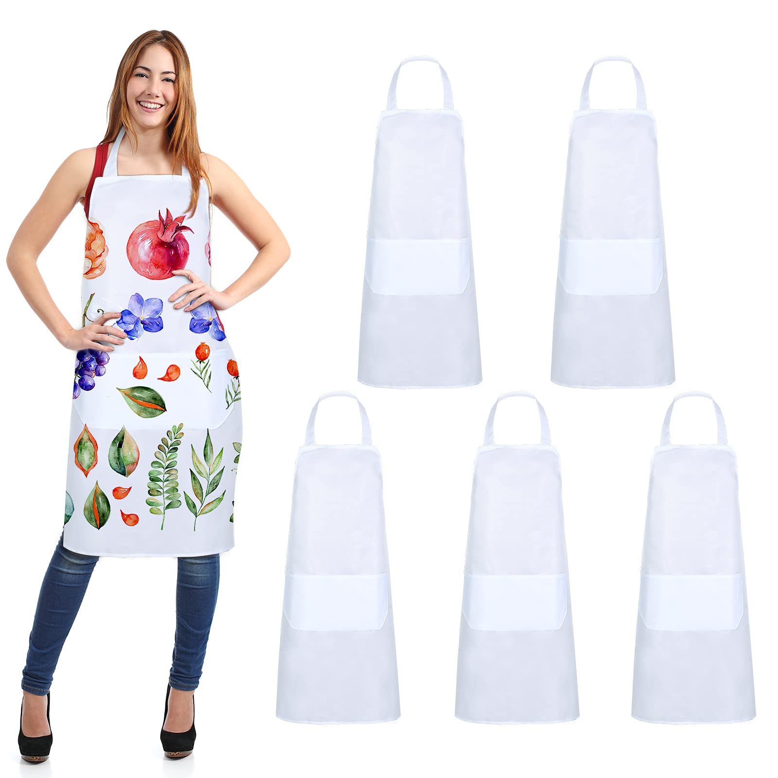 Photo 1 of SATINIOR Sublimation Bib Blank Kitchen Aprons with Pockets Unisex White Cooking Kitchen Apron for Restaurant Home(5 Pieces)