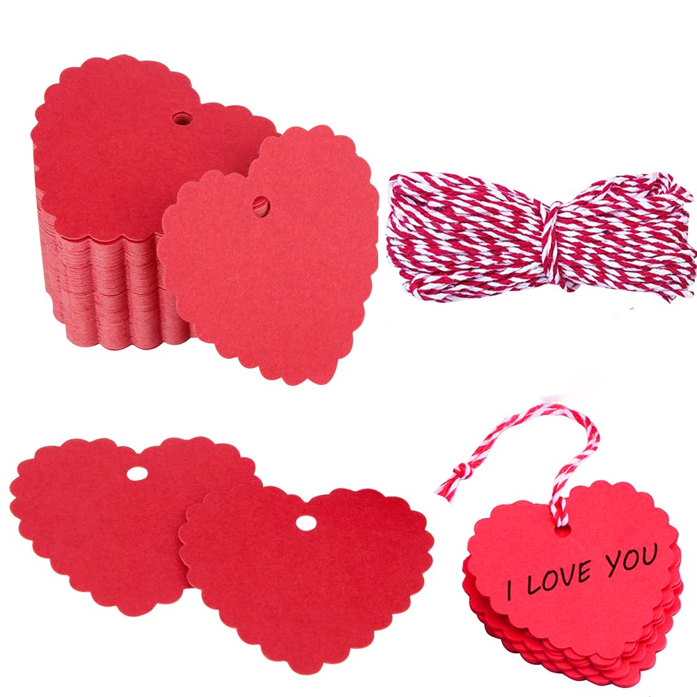 Photo 1 of 100PCs Valentine Gift Tags Heart Kraft Paper Gift Tags with String for Wedding Party Gift Wrapping Hang Label