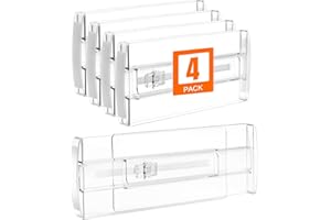 COKIHOM 4 Pack Drawer Dividers for Clothes, 4" High 10"-17" Drawer Dividers Adjustable Expandable Dresser Drawer Organizers, Clear Dresser Separators for Clothes, Underwear, Baby Clothes, Cosmetic, Toiletries