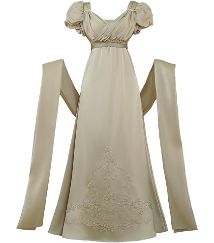 Women's White Regency Dress Empire Waist Jane Austen Dress Tea Party Medieval Vintage Ball Gown : Clothing, Shoes & Jewelry
