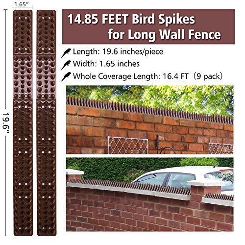 Bird Spikes for Pigeons Small Birds Critters - 16 Feet Bird Repellent Spikes Plastic Bird Deterrent Spikes Anti Bird Spikes Strips-Idea for Fences Walls Railings Sheds Roof(10 Strips)